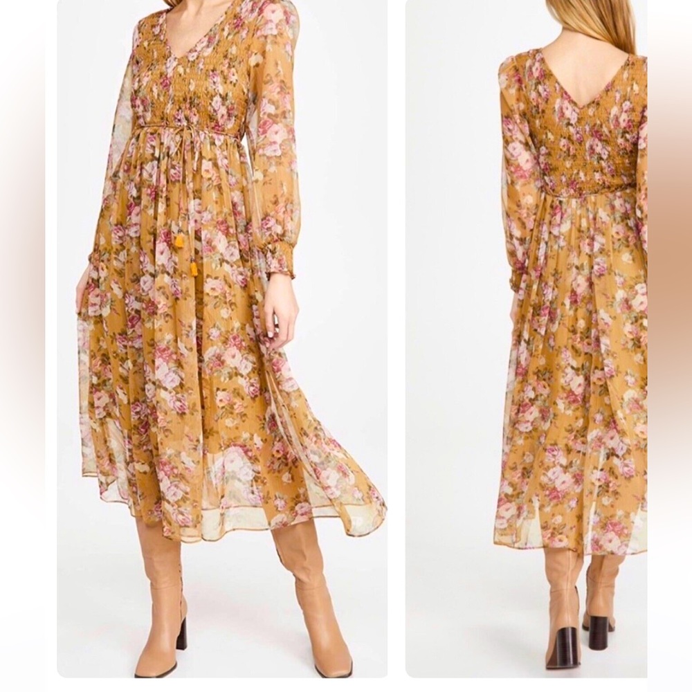 O.P.T One Pretty Time Wick Smocked Floral Maxi Dress S